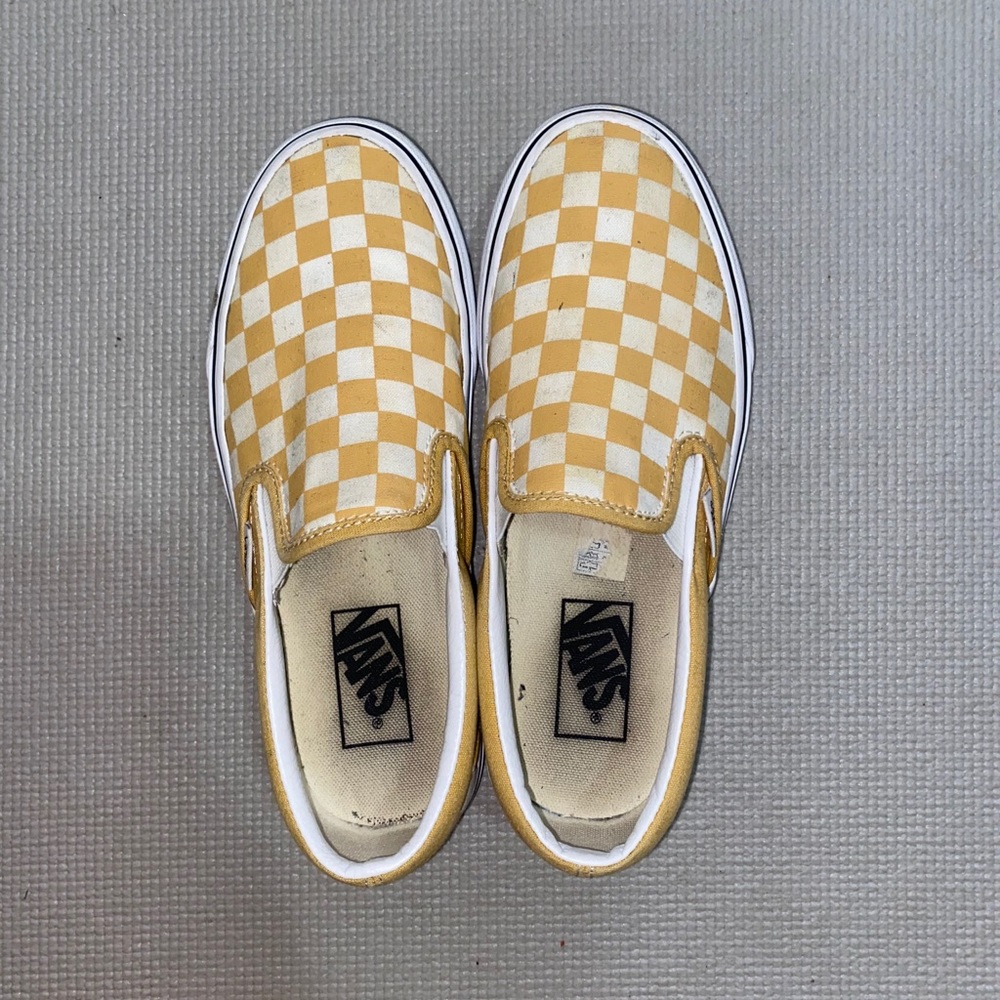vans classic ochre checkerboard slip ons